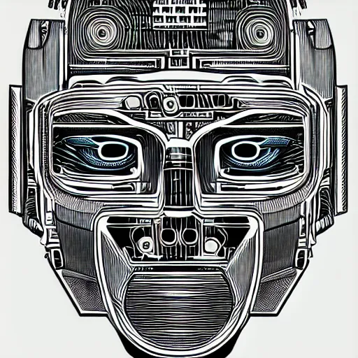 Image similar to hyperdetailed portrait of a spaced out cyberpunk robot head, 8 k, symetrical, halluzinogenic, meditative, vector art, black background