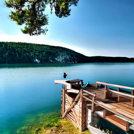 Prompt: lake cabin in croatia, hyper realistic, photograph, f 8. 0, 3 2 mm, kodak