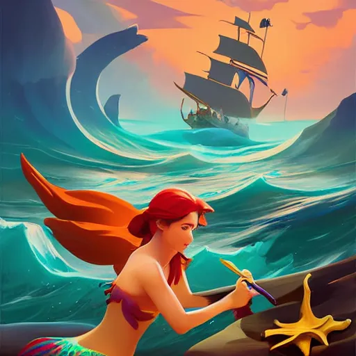 Image similar to painting mermaid treasure on sea of thieves game avatar hero smooth face median photoshop filter cutout vector, behance hd by jesper ejsing, by rhads, makoto shinkai and lois van baarle, ilya kuvshinov, rossdraws global illumination