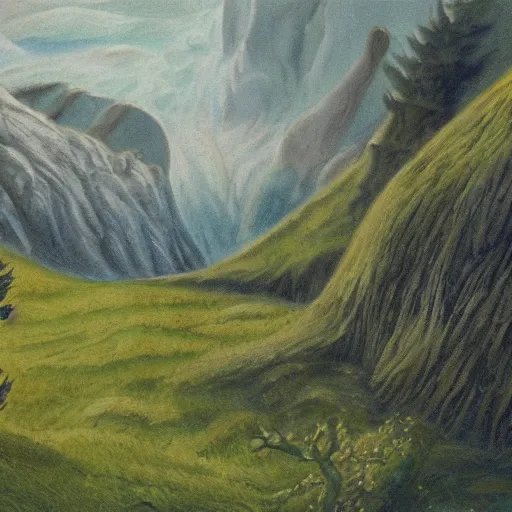 Image similar to Rarely Seen Paintings by Tolkien Portray a Lush ‘Lord of the Rings’ Landscape