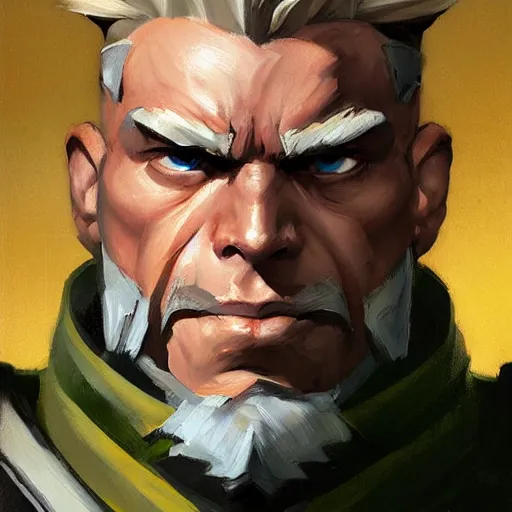 Image similar to greg manchess portrait painting of partially armored guile from street fighter as overwatch character, medium shot, asymmetrical, profile picture, organic painting, sunny day, matte painting, bold shapes, hard edges, street art, trending on artstation, by huang guangjian and gil elvgren and gerald brom