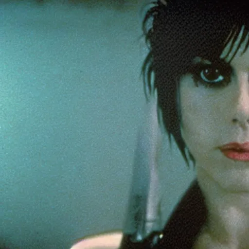 Image similar to a film portrait still of joan jett in blade runner, gritty cyberpunk atmosphere. realism, cinematic lighting, beautiful gothic fantasy photorealistic, 4 k. 8 mm. grainy. panavision.