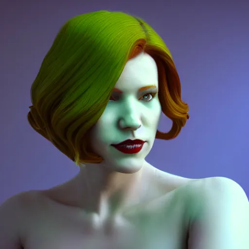 Prompt: redhead woman, art nouveau, villian, green, HD, Unreal Engine, 8K, Octane