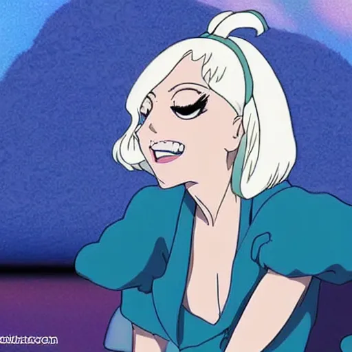 Image similar to lady gaga in a studio ghibli movie, anime character