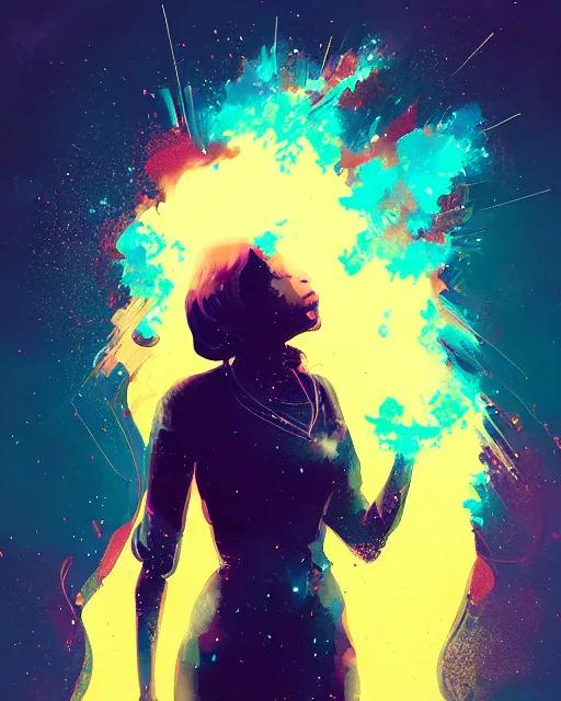 Image similar to liquid smoke beauty portrait, explosion of cosmic dust and sparkles, artgerm, ismail inceoglu, sylvain sarrailh