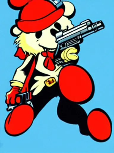 Image similar to an anthropomorphic mouse holding two guns, art by frank miller