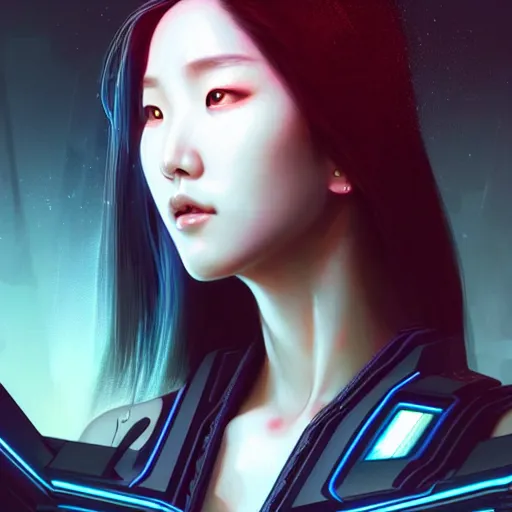 Prompt: portrait painting of cyberpunk hyejin from loona as a drone operator, ultra realistic, concept art, intricate details, eerie, highly detailed, photorealistic, octane render, 8 k, unreal engine. art by artgerm and greg rutkowski and magali villeneuve and alphonse mucha