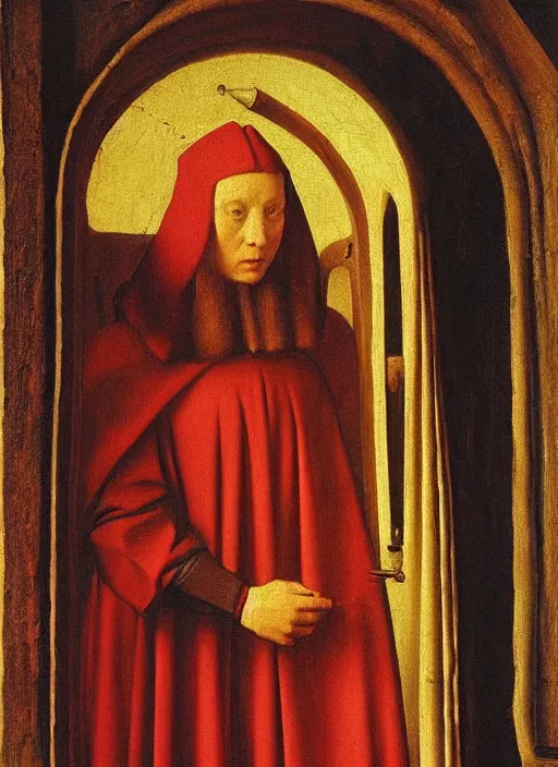 Image similar to red candle, medieval painting by jan van eyck, johannes vermeer, florence