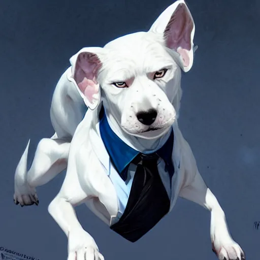 Prompt: a half human half white dog creature wearing a blue tuxedo suit,Character design by charlie bowater, ross tran, artgerm, and makoto shinkai, detailed, inked, western comic book art, 2021 award winning painting,digital art,ultra realistic,ultra detailed,art by greg rutkowski,hyperdetailed,photorealistic