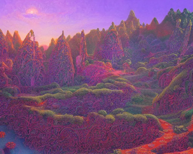 Image similar to Candyland, landscape, highly detailed, painting, in the style of Ted Nasmith