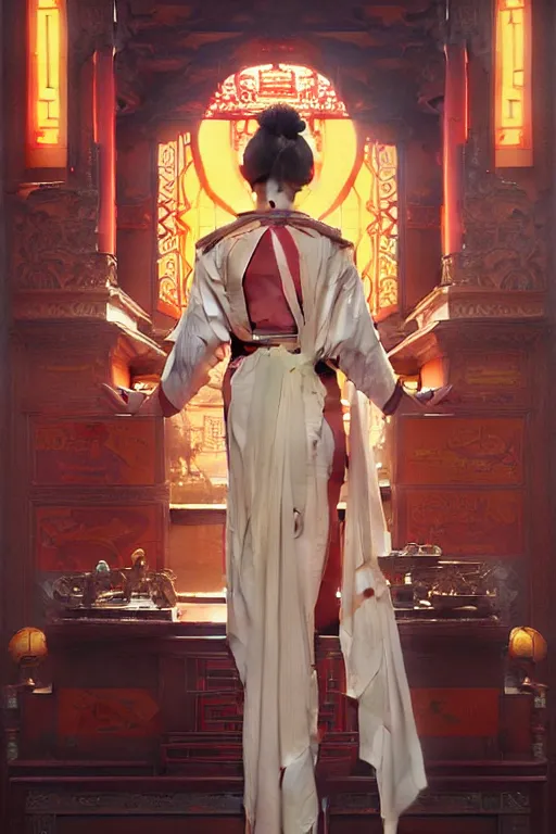 Image similar to temple, taoism, painting by greg rutkowski, j. c. leyendecker, artgerm