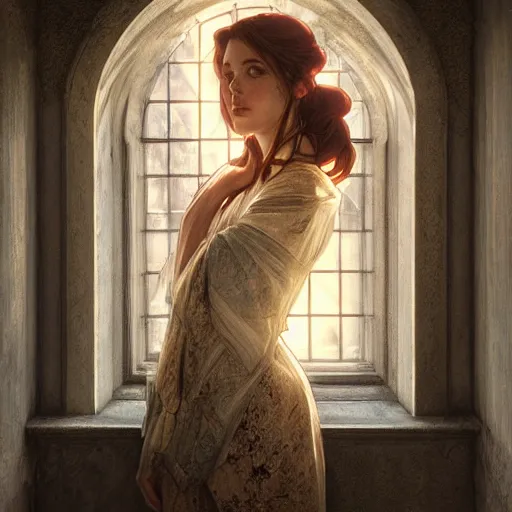 Image similar to perfectly - centered - portrait of a beautiful lady inside abandoned asylum, light comes from the window, intricate, highly detailed, digital painting, artstation, concept art, smooth, sharp focus, illustration, unreal engine 5, 8 k, art by artgerm and greg rutkowski and alphonse mucha