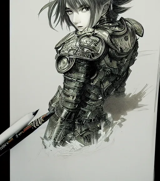 Image similar to portrait of anime woman in armor, pen and ink, intricate line drawings, by craig mullins, ruan jia, kentaro miura, greg rutkowski, loundraw