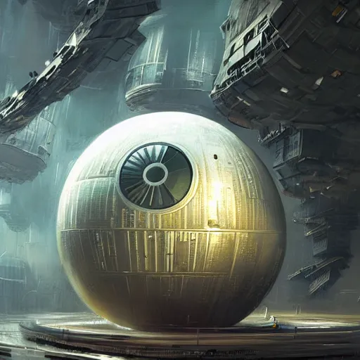 Image similar to gorgeous painting of the Death Star as a disco ball, 4k digital masterpiece by Greg Rutkowski and Ruan Jia and rossdraws, Alberto Seveso, fantasycore, Hyperdetailed, realistic oil on linen, soft lighting, Iconography background, featured on Artstation