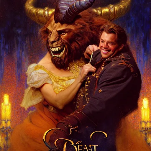 Image similar to portrait of the beast from beauty and the beast. fantasy painting by gaston bussiere craig mullins jc leyendecker gustav klimt artgerm greg rutkowski john berkey, bergey, craig mullins, ruan jia, raymond swanland, tom lovell