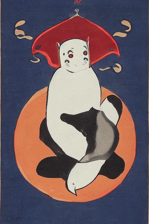 Prompt: baby harp seal as Shuten-dōji, Japanese painting