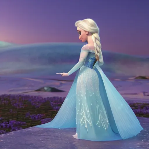 Image similar to minion as Princess Elsa from Frozen Disney, 3d ray tracing, HD, rendered, highly detailed model