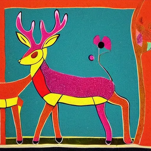 Image similar to colorful deer, gond paintings