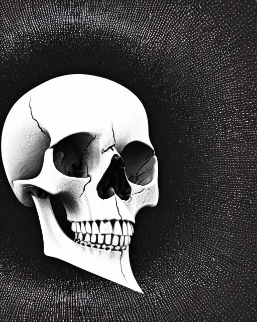 Prompt: a skull melting like wax, 4 k, black background