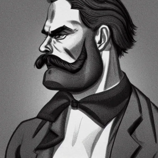 Image similar to the ultimate gigachad, incredibly muscular Friedrich Nietzsche, Friedrich Nietzsche with chiseled jawline, Character Illustration, Comic Art, trending on artstation