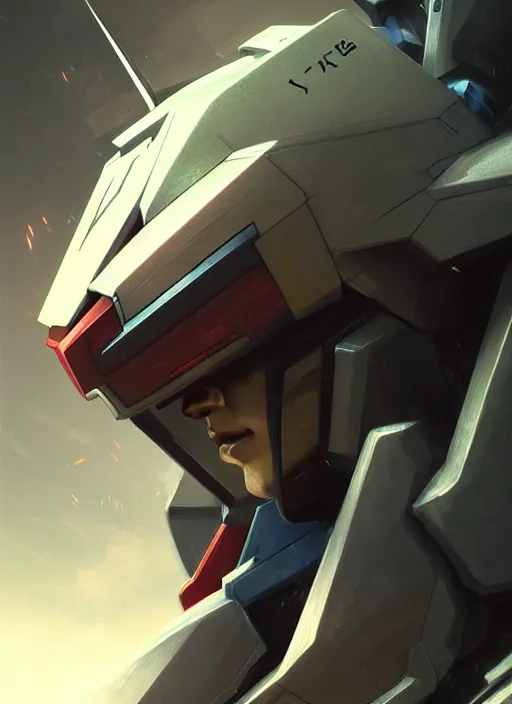 Image similar to portrait epic gundam head. highly detailed, digital painting, concept art, smooth, sharp focus, illustration, art by greg rutkowski