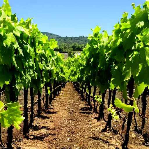 Prompt: a vineyard where all of the plants grow big - mac cheeseburgers