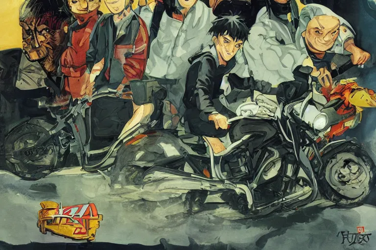 Image similar to pizza the hut, akira's motorcycle, gorillaz, poster, high quality