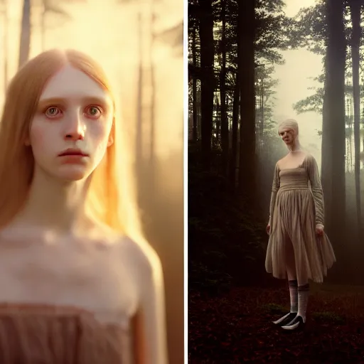 Image similar to photographic portrait of a stunningly beautiful english emo renaissance female in soft dreamy light at sunset, summer forest, soft focus, contemporary fashion shoot, in a denis villeneuve and tim burton movie, by edward robert hughes, annie leibovitz and steve mccurry, david lazar, jimmy nelsson, extremely detailed, breathtaking, hyperrealistic, perfect face, octane render