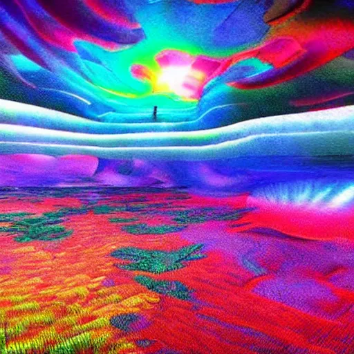 Prompt: realistic renderings of psychedelic scenes