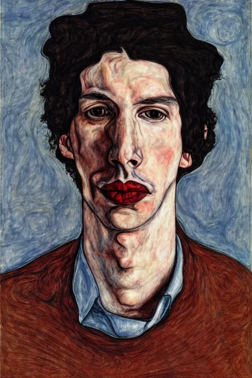 Image similar to long shot portrait of Adam Driver, Egon Schiele