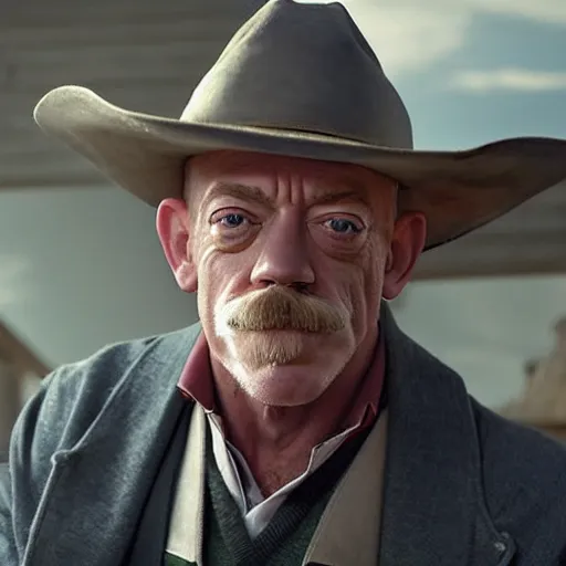 Prompt: j. k. simmons as a cowboy with a moustache