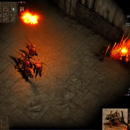 Image similar to diablo 2, world war 2, ps 5 screenshot, isometric view, third person gameplay, 3 d render, cryengine, highly detailed