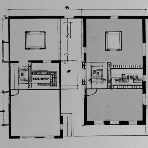 Prompt: blueprint of a house with a basement that acts as a bunker