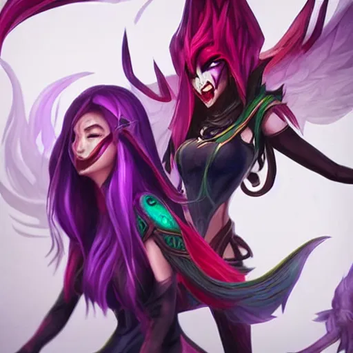 Prompt: league of legends, best friends, kai'sa and xayah, beautiful, laughing, photorealism