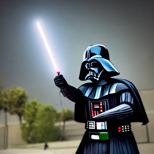 Image similar to Darth Vader popping a ballon, hyper realistic, HD, HQ, photo realistic