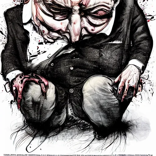 Image similar to George Soros by Ralph Steadman, illustration, body horror, biopunk