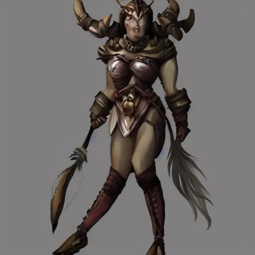 Prompt: fantasy portrait of a kind female Minotaur warrior, concept art, soft lighting