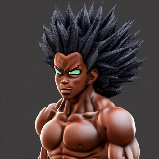 Prompt: black goku, highly detailed, ultra highly detailed, 3 d rendered, precise quality, trending