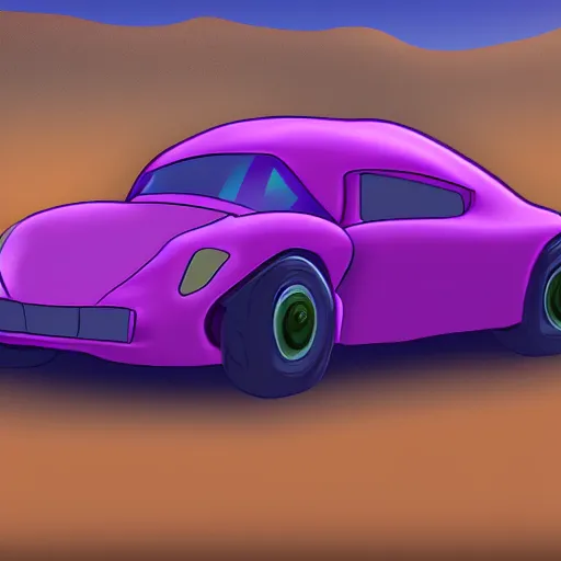 Prompt: turtle driving a fast purple car in the desert, trending on artstation, cinematic