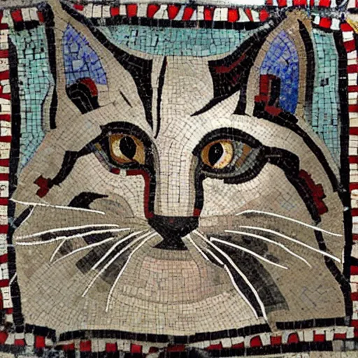 Prompt: roman mosaic of an ugly cat high detail