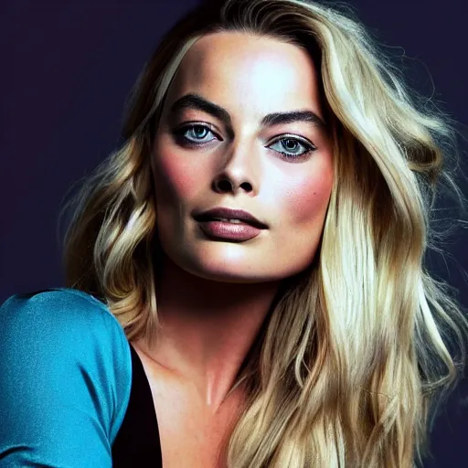 Image similar to Margot Robbie portrait futuristic background