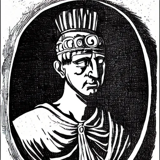 Image similar to cartoon ink drawing of Caesar the Roman emperor