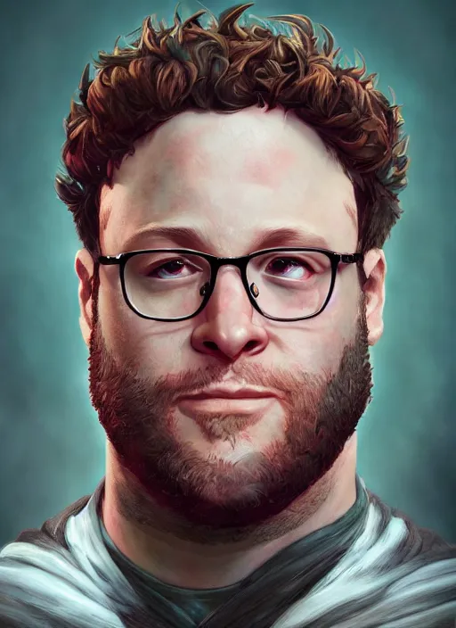 Image similar to An epic fantasy comic book style portrait painting of Seth rogen, unreal 5, DAZ, hyperrealistic, octane render, cosplay, RPG portrait, dynamic lighting