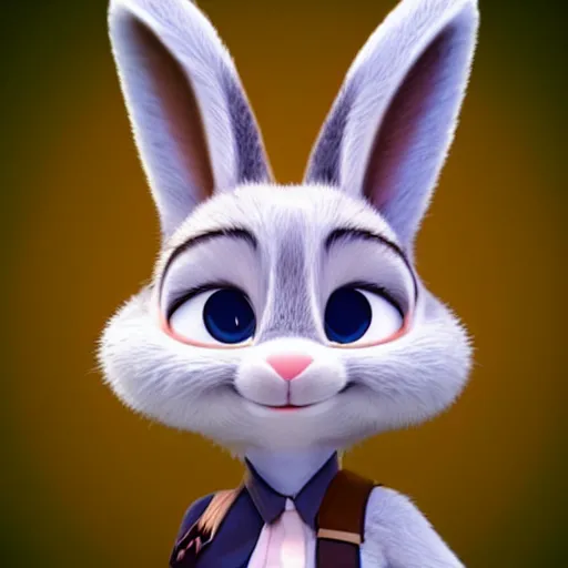 Image similar to cutie, female, anthropomorphic rabbit with white fur, in the style of zootopia,