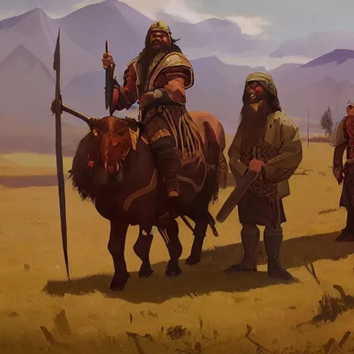 Prompt: slavic orcs in the steppe, orcs lord of the rings, orthodox, art by nicholas roerich and greg rutkowski, high resolution, trending on artstation,