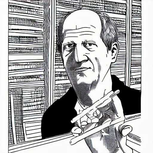 Image similar to werner herzog sits in the waiting area at the dmv holding bolt cutters. childrens coloring book, chris ware, nick drnaso, stylised graphic novel, black and white, coloring pages