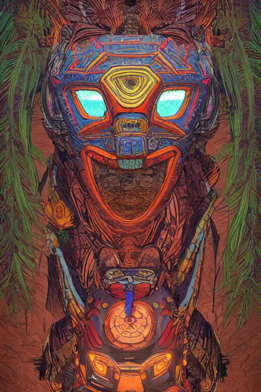 Image similar to totem animal tribal vodoo mask feather gemstone plant global illumination ray tracing hdr that looks like it is from borderlands and by feng zhu and loish and laurie greasley, victo ngai, andreas rocha, john harris