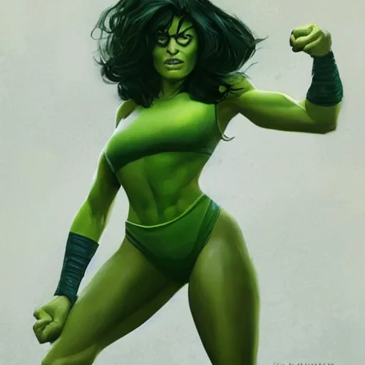 Image similar to she hulk, played by scarlett johannson, beautiful, cinematic, head and shoulders, trending on artstation, digital art, hyper realistic, striking pose, by greg rutkowski