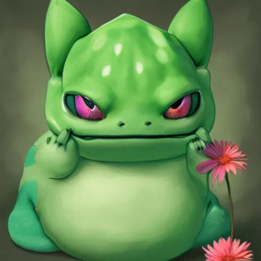 Image similar to aesthetic portrait of bulbasaur, hyperrealistic, super cute, character design, artstation, 4 k, ultra detailed digital art