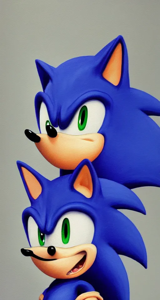 Image similar to studious portrait painting of sonic the hedgehog, chiaroscuro, elegant highly detailed oil painting 4 k, archival scan